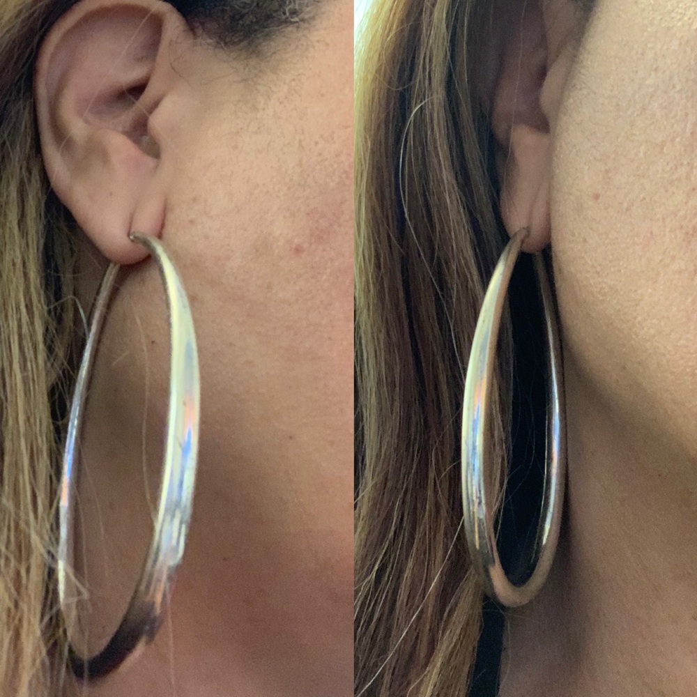 Silver tone 3.5” oval hoops - Picture 5 of 5